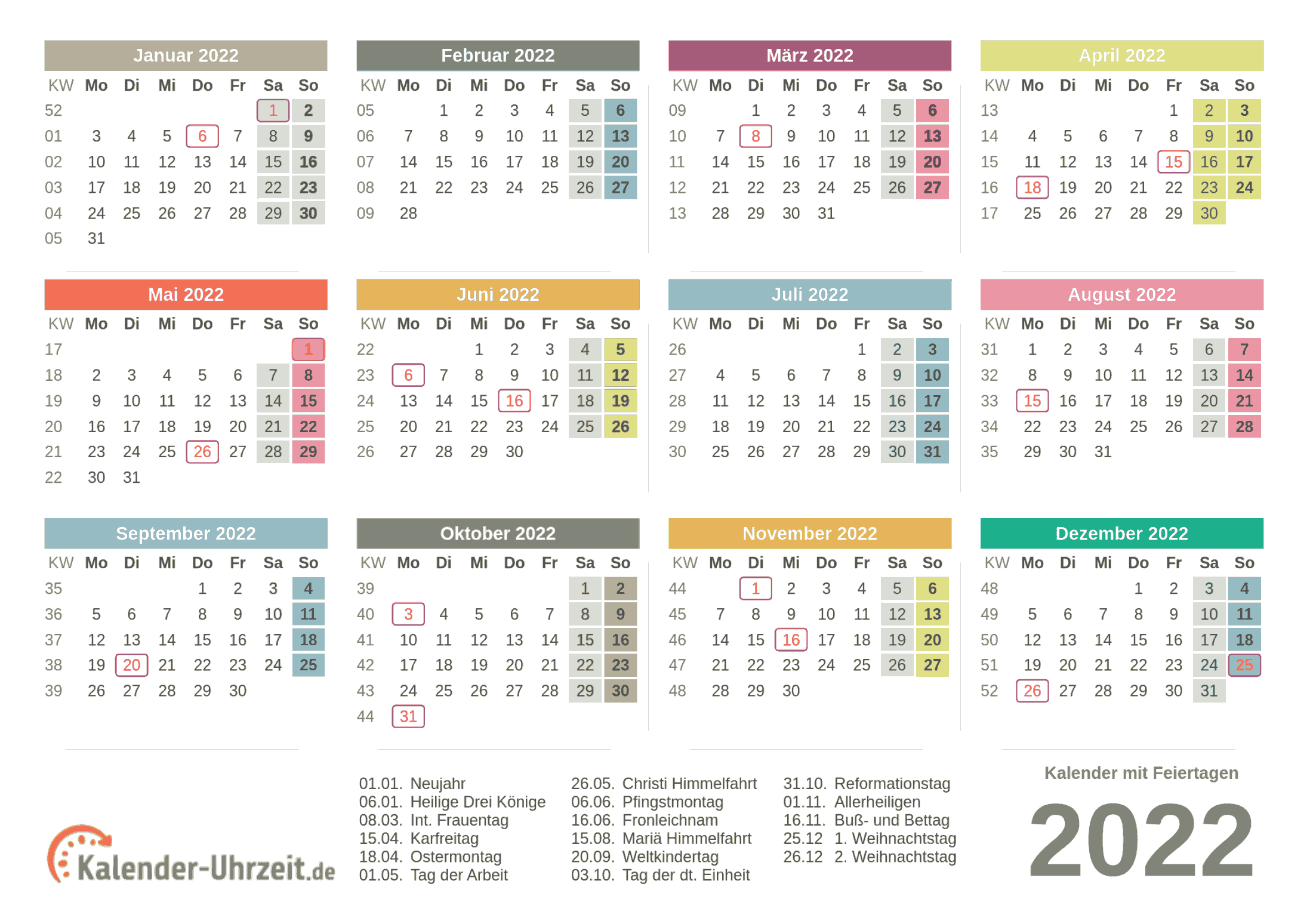 Kalender 2022 Monatsübersicht Zum Ausdrucken Kalender Ausdrucken