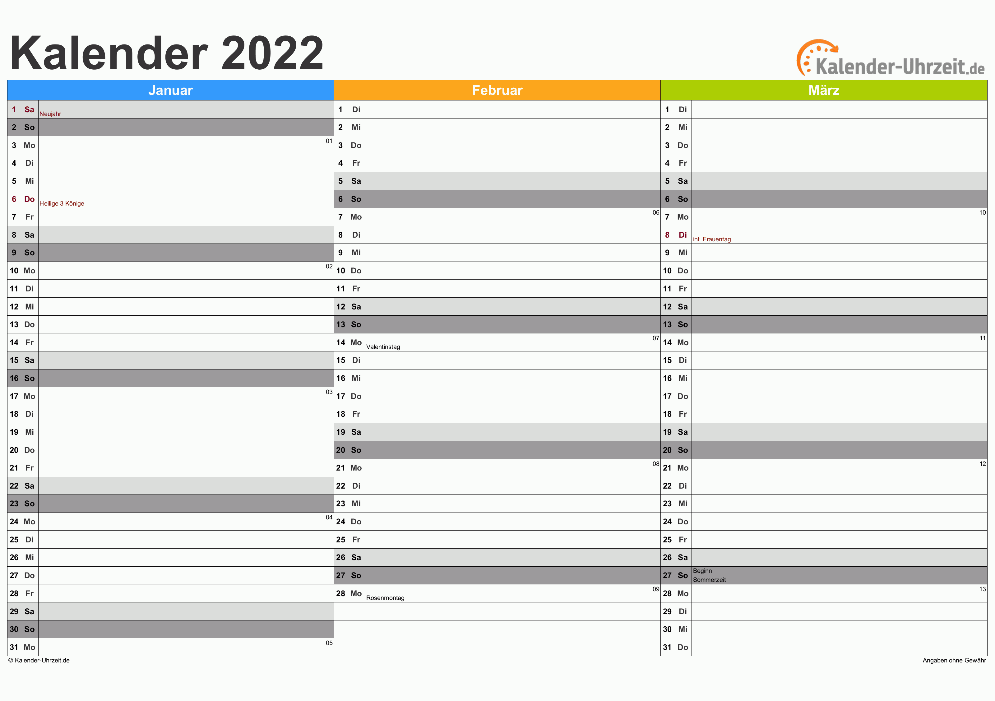 Quartalskalender 2022 - PDF-Vorlage 2 Vorschau