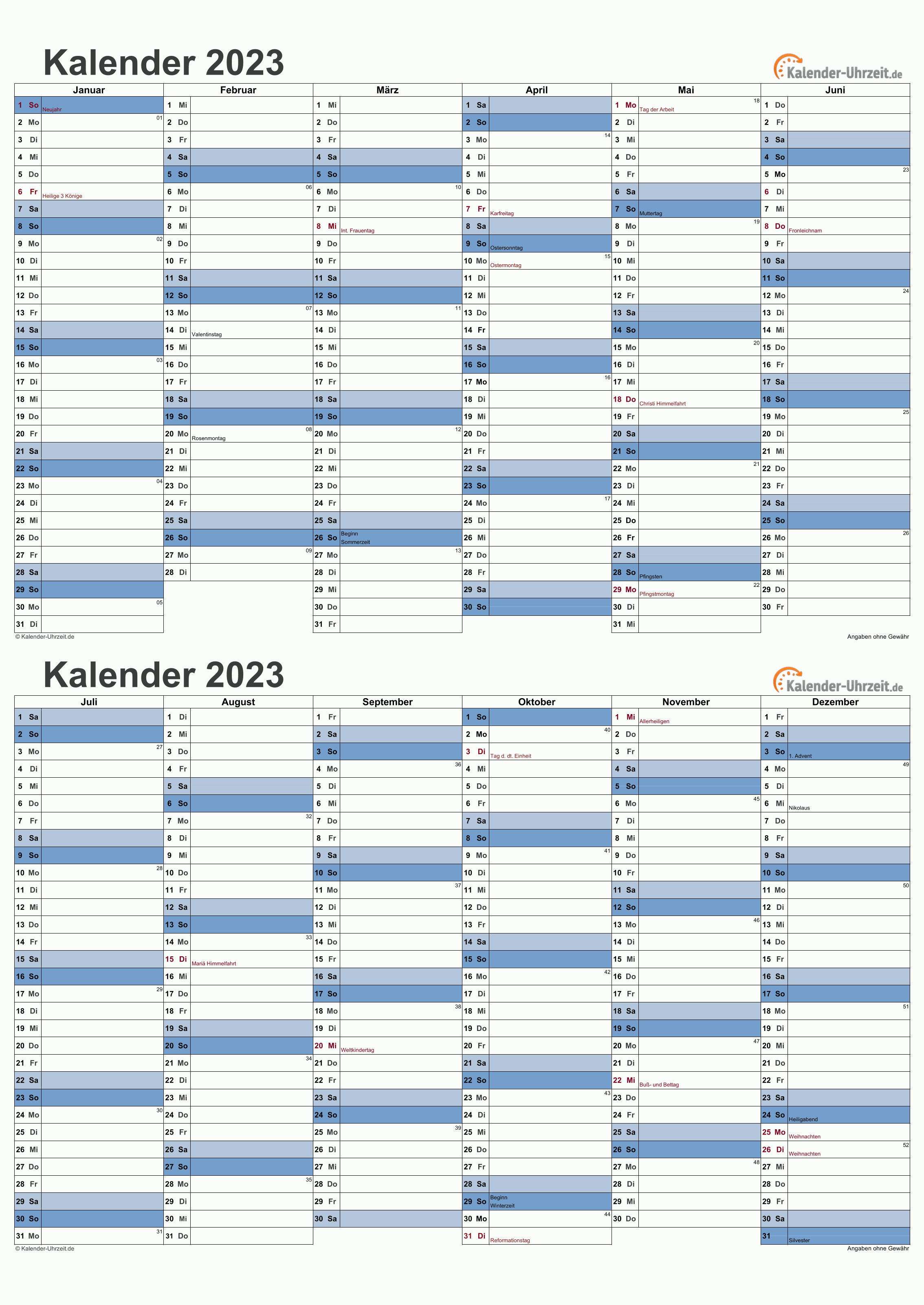 Kalender 2023 A5-Excel-Vorlage 2 Vorschau