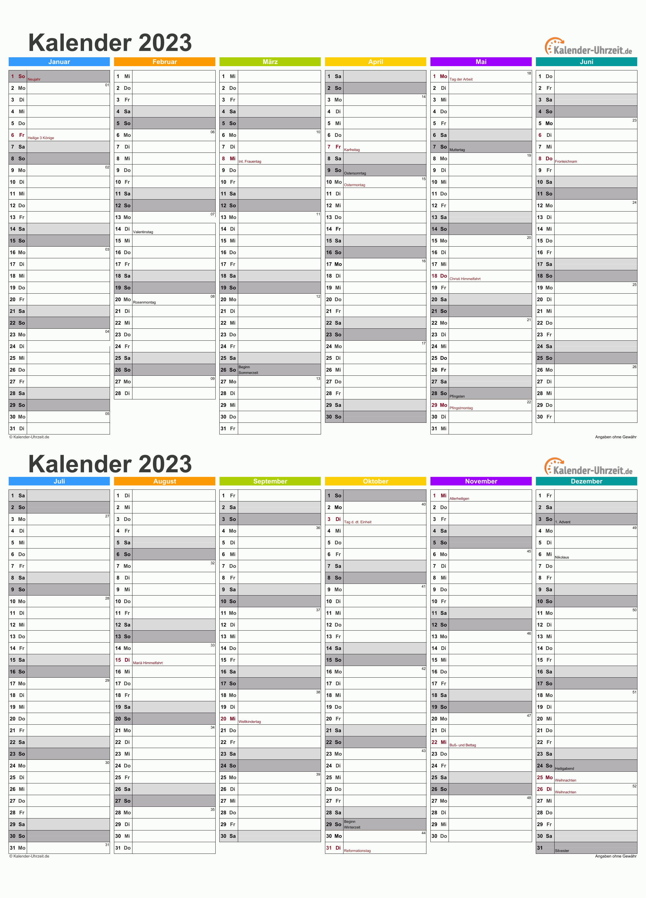 Kalender 2023 A5-Excel-Vorlage 4 Vorschau