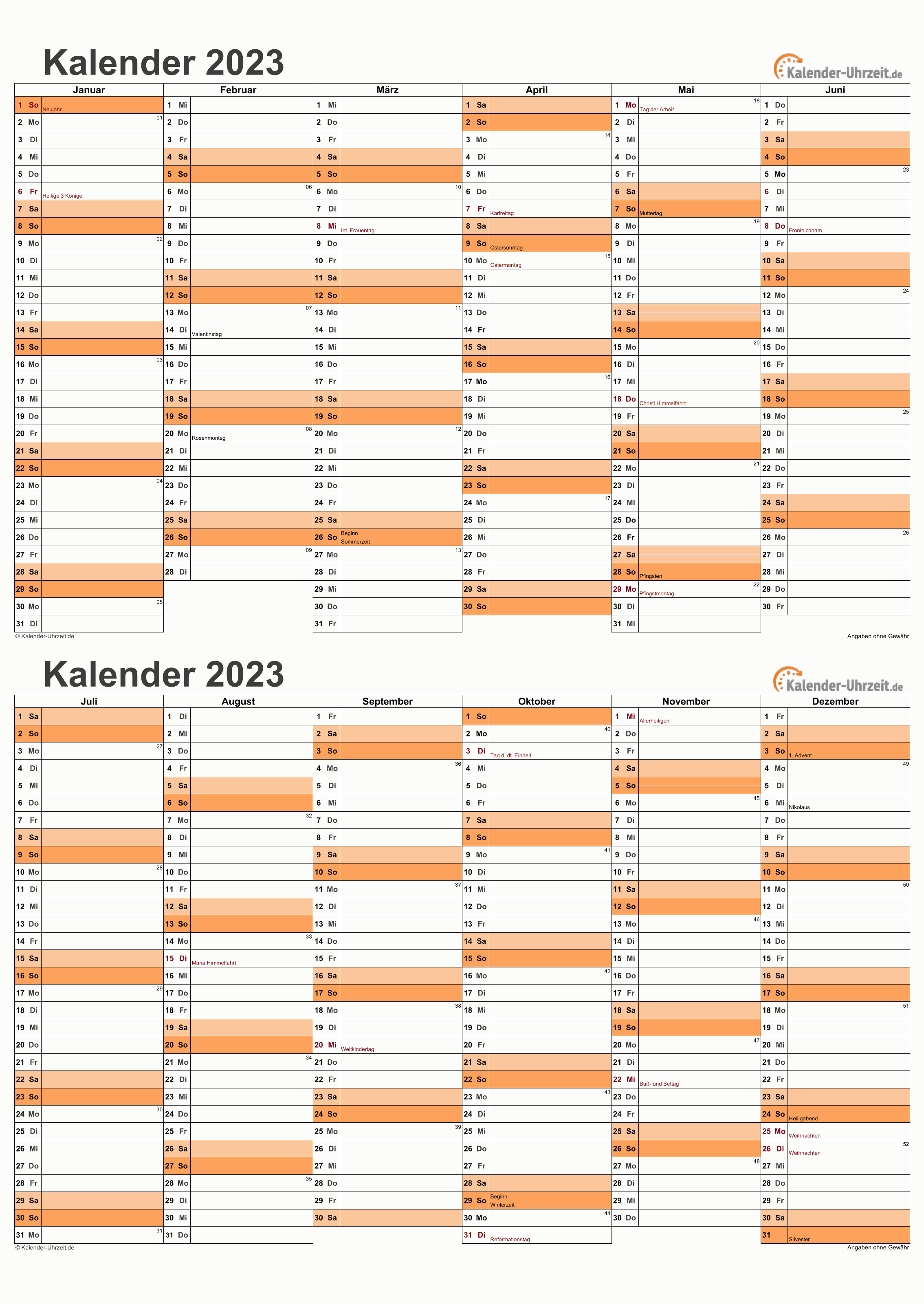Kalender 2023 A5-Excel-Vorlage 1 Vorschau
