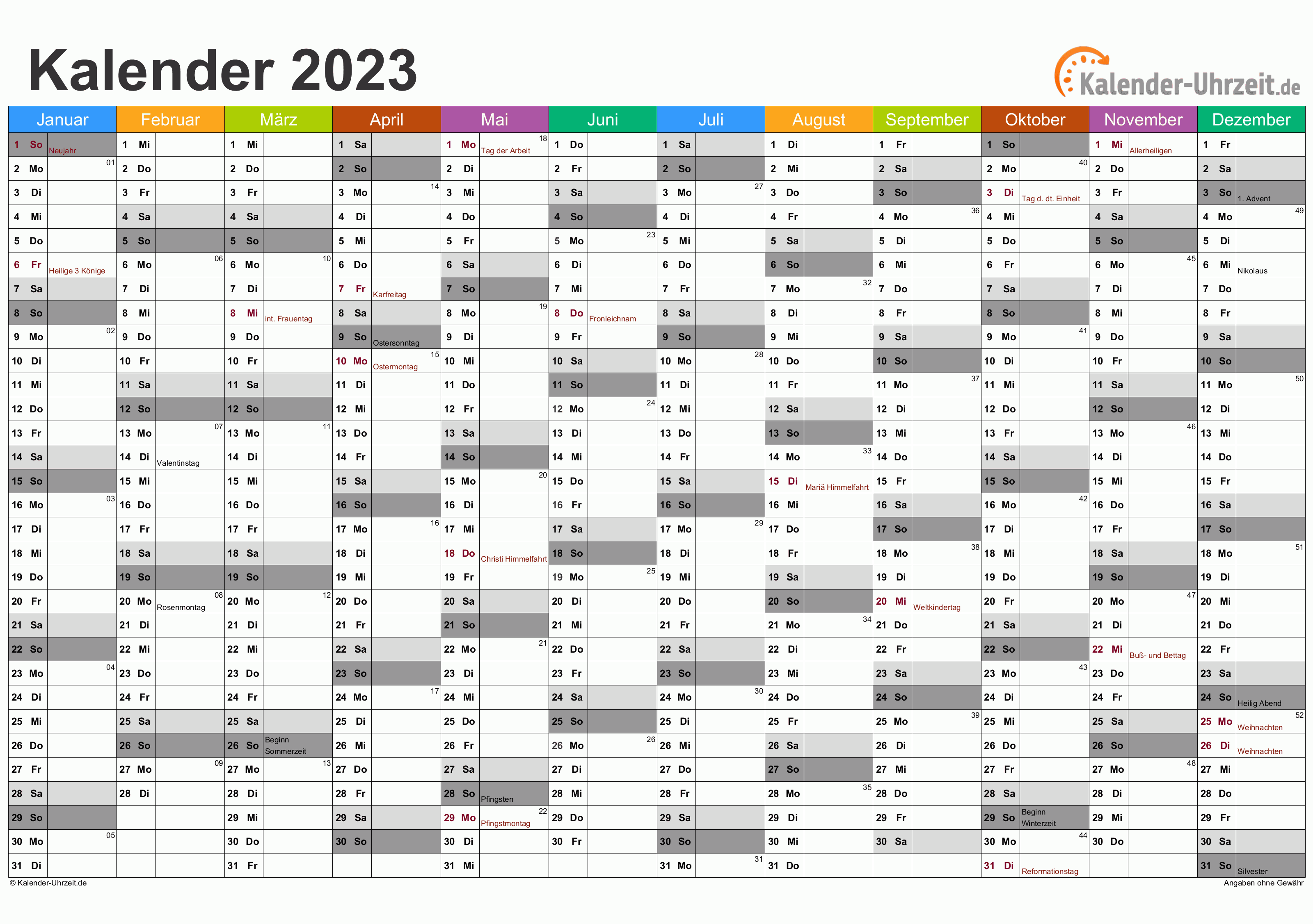 Jahreskalender 2023 - PDF-Vorlage 2 Vorschau