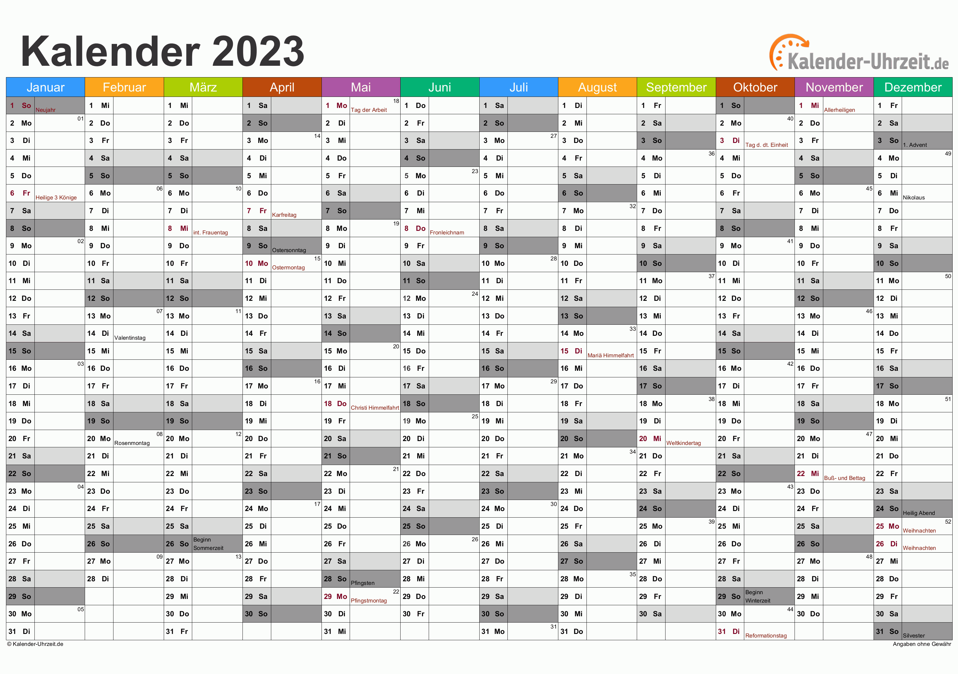 Jaarkalender 2023 Excel