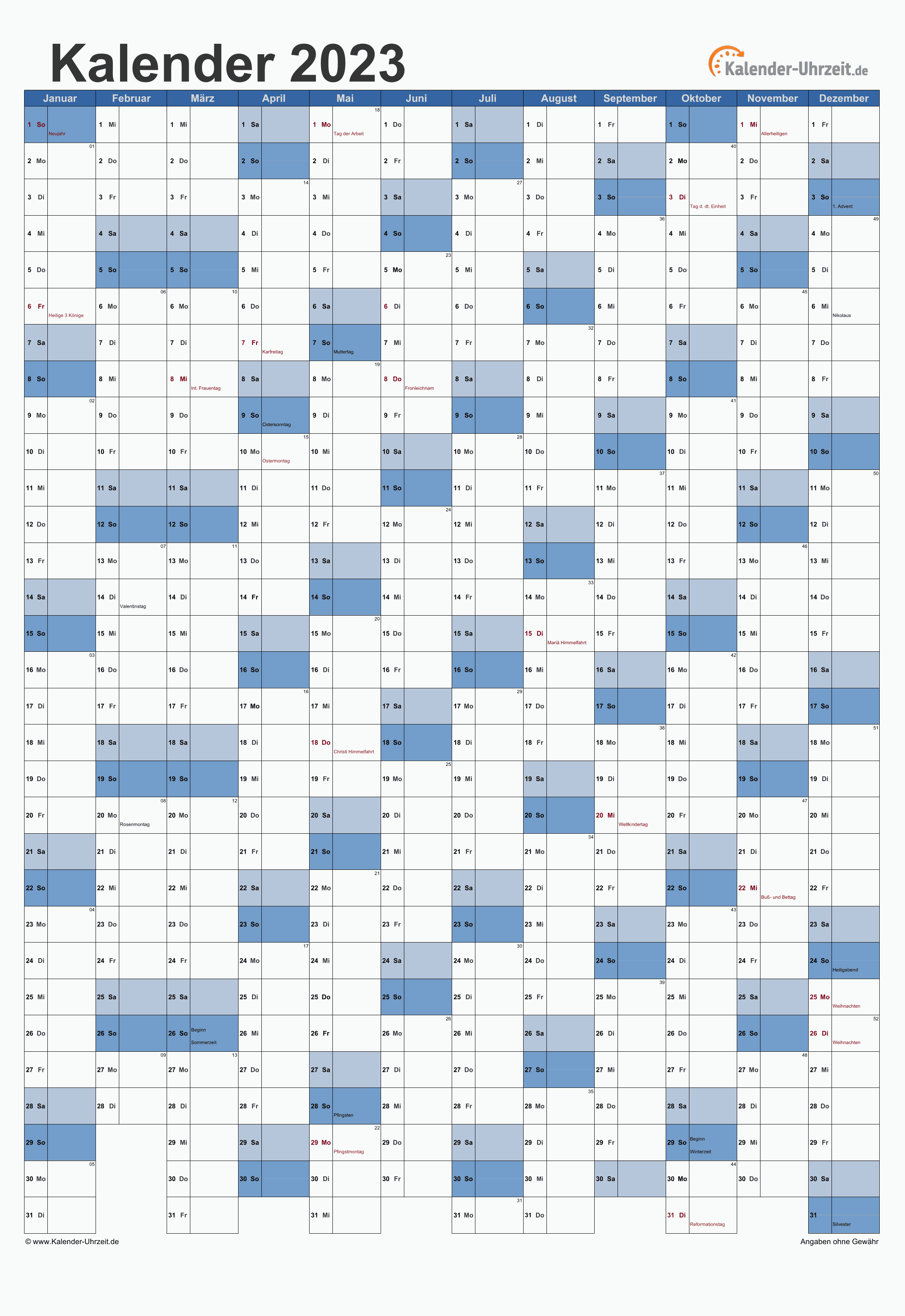 Zweijahreskalender 2023 Und 2024 Als Excel Vorlagen Zum Ausdrucken