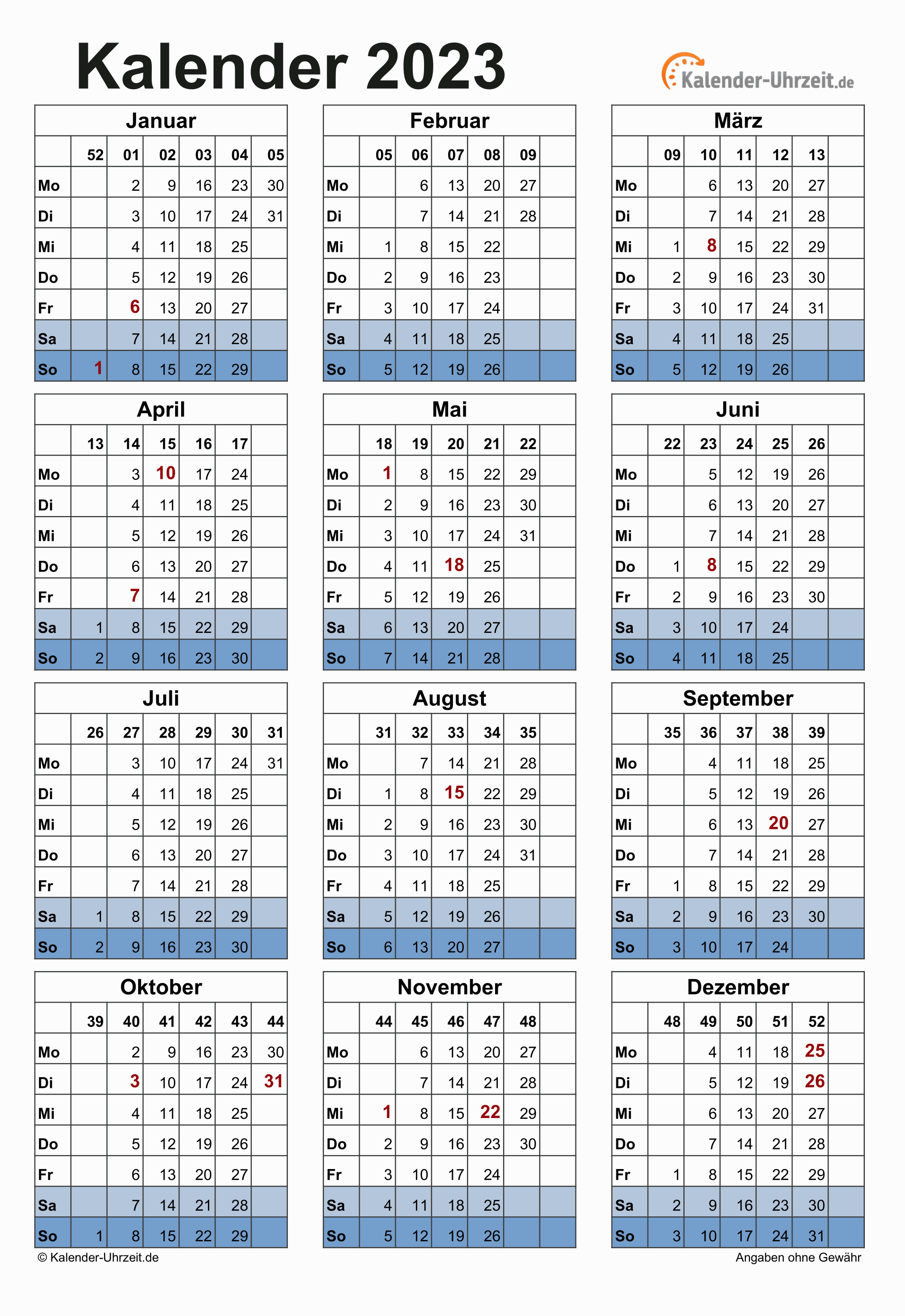 Kalender 2023 Zum Ausdrucken Kostenlos