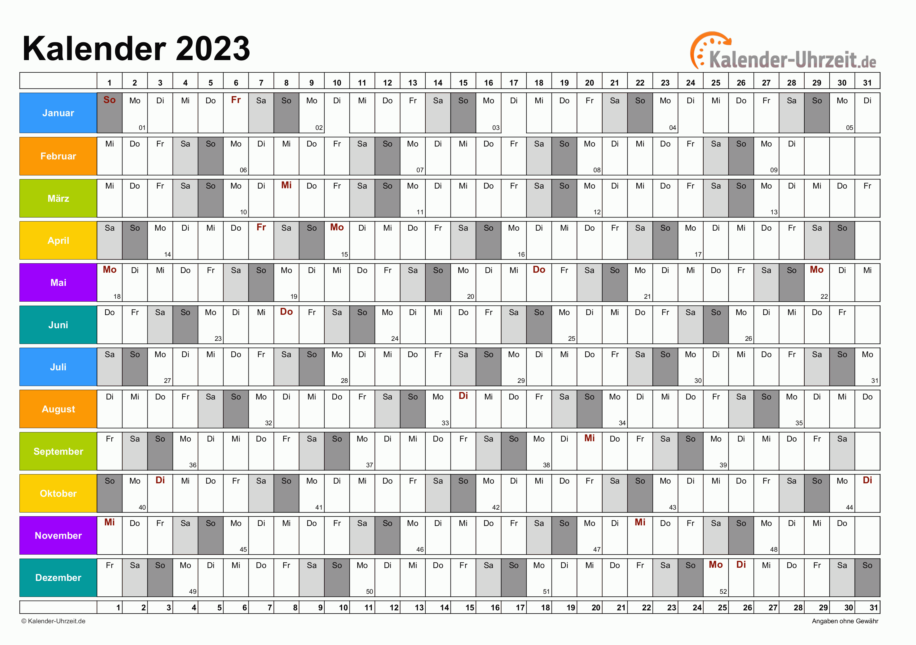 Jahreskalender 2023 - PDF-Vorlage 5 Vorschau
