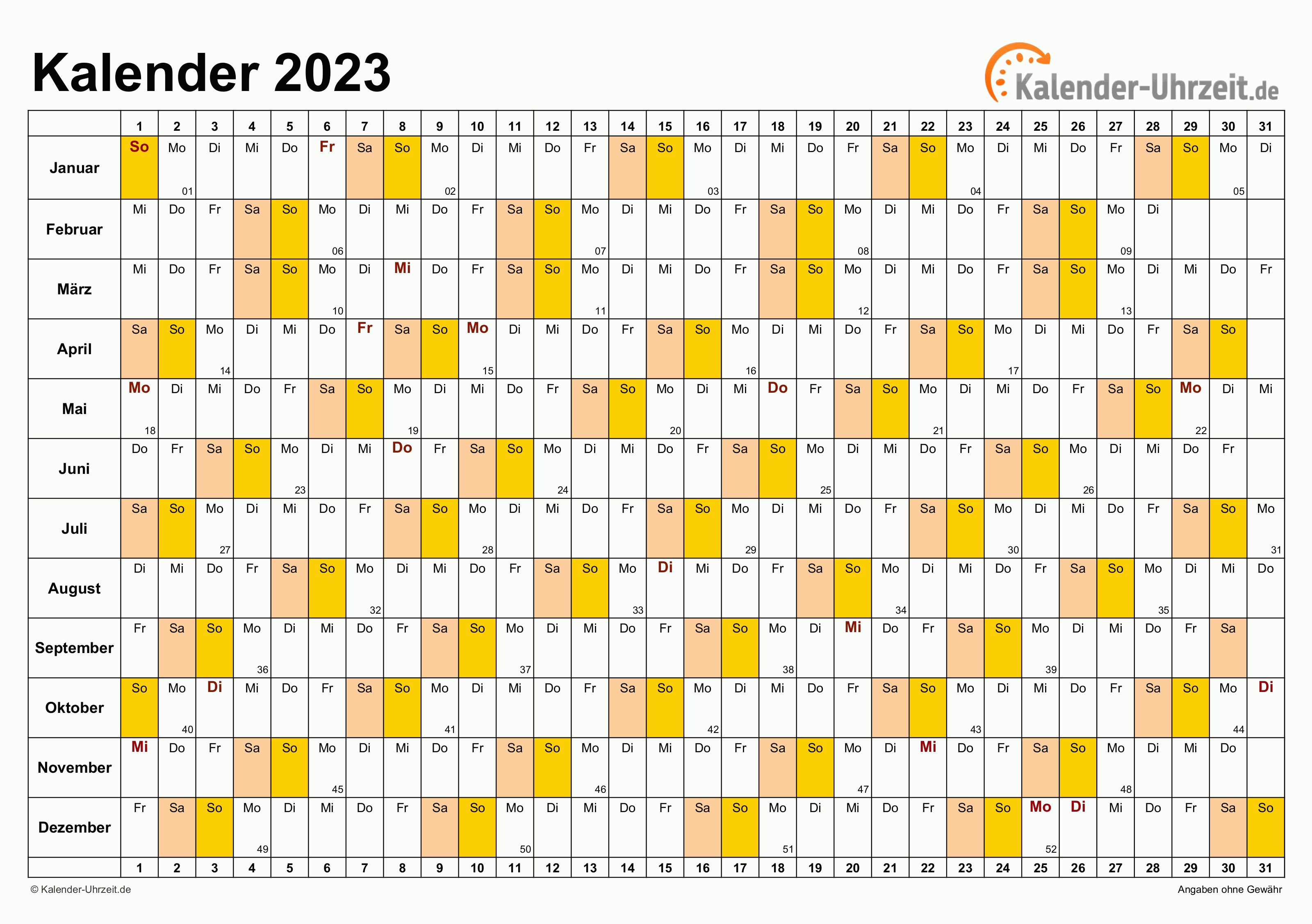 Jahreskalender 2023 - PDF-Vorlage 4 Vorschau