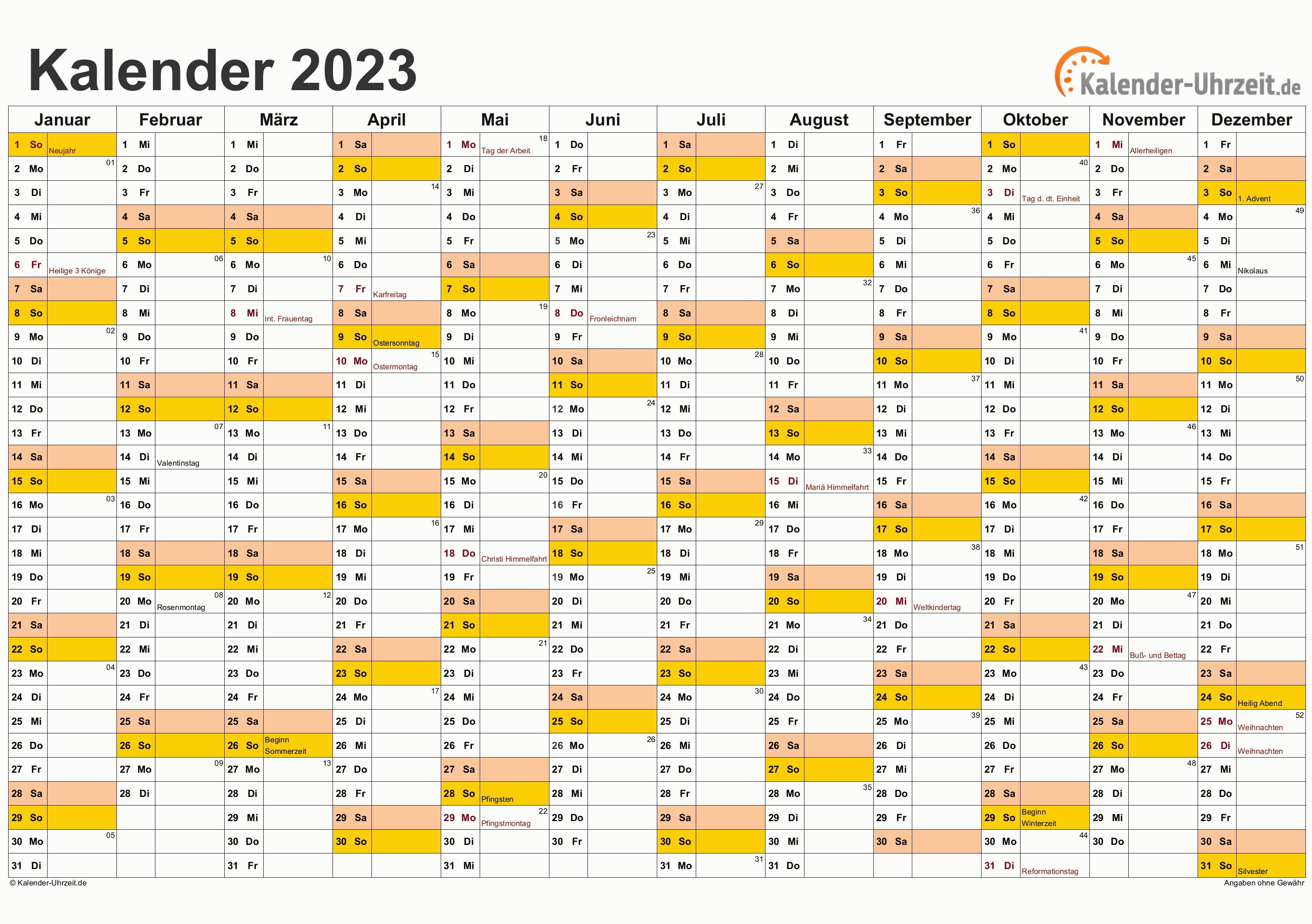 Jahreskalender 2023 - Excel-Vorlage 1 Vorschau