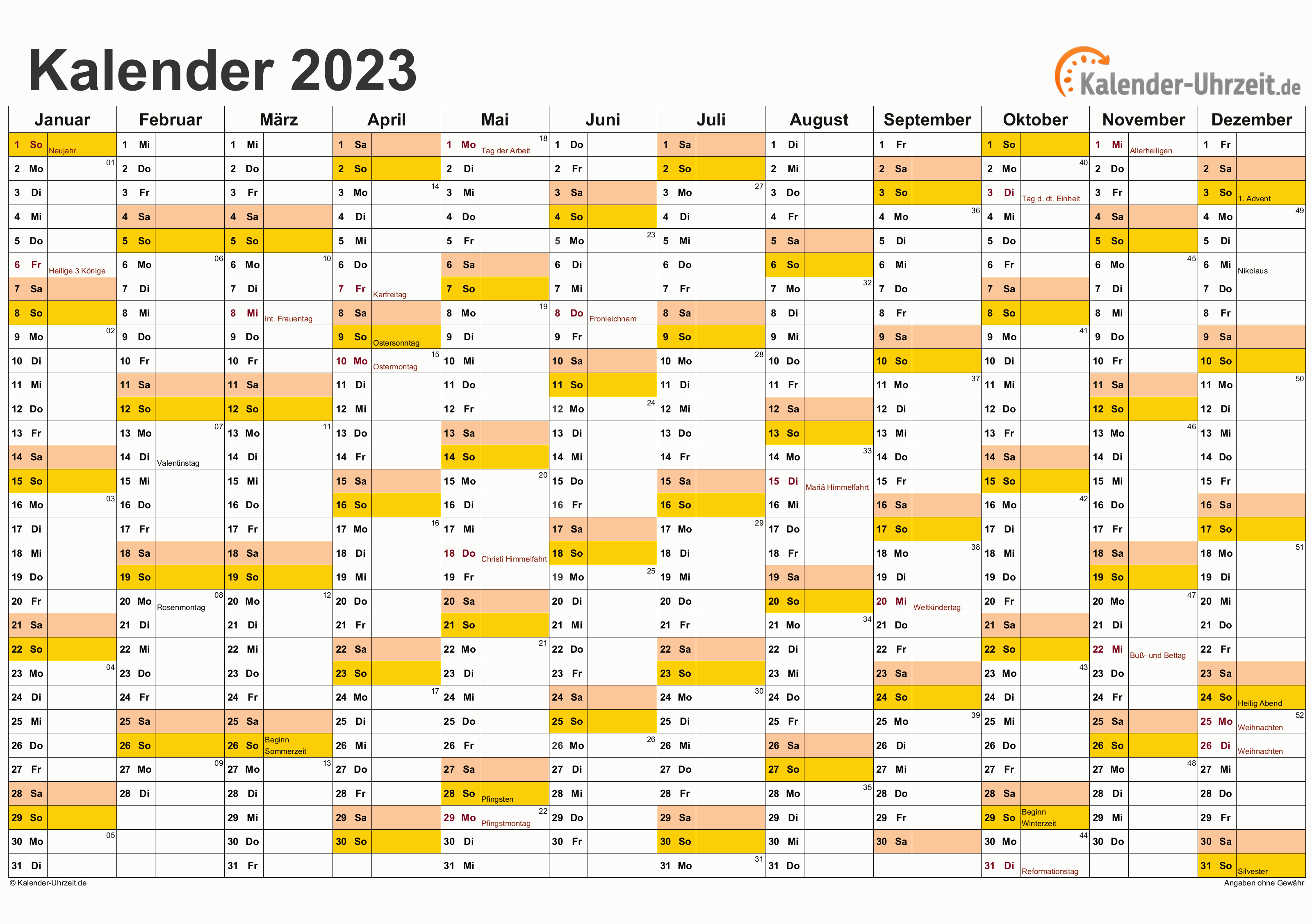 Kalender 2023 Mit Feiertagen