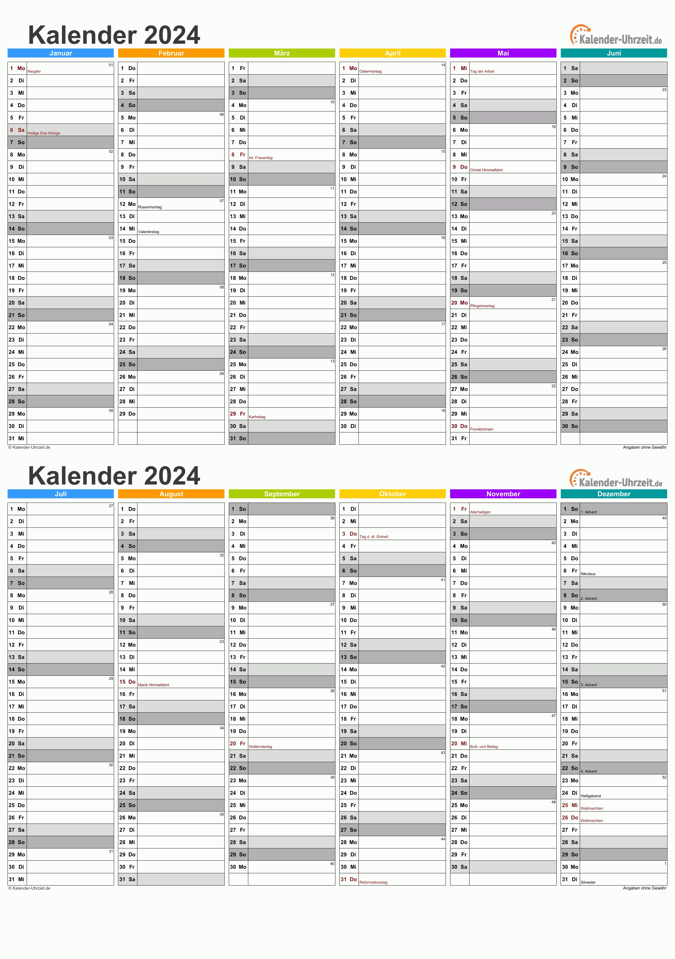 Kalender 2024 A5-Excel-Vorlage 4 Vorschau