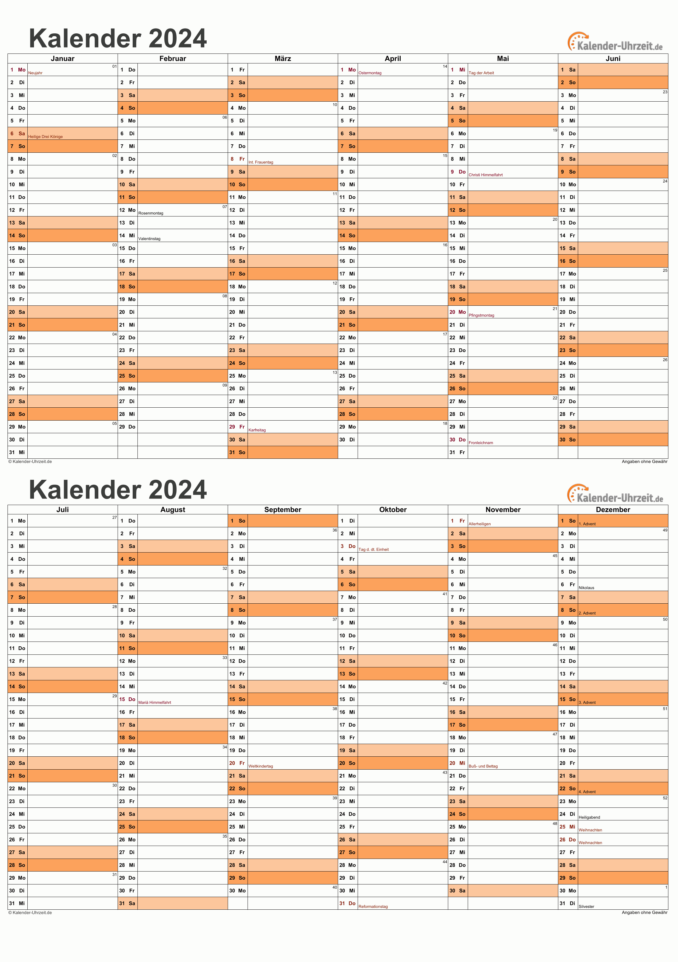 Excel Kalender 2024 Kostenlos