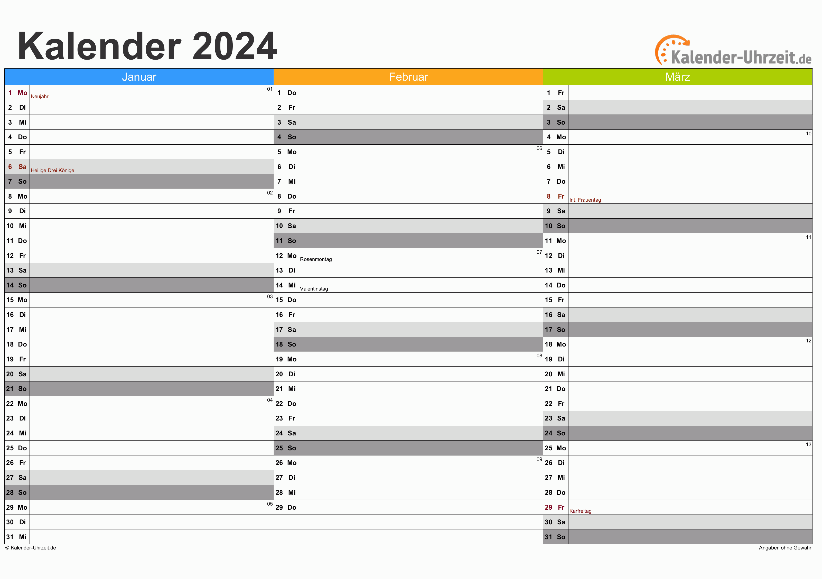 Quartalskalender 2024 - PDF-Vorlage 2 Vorschau