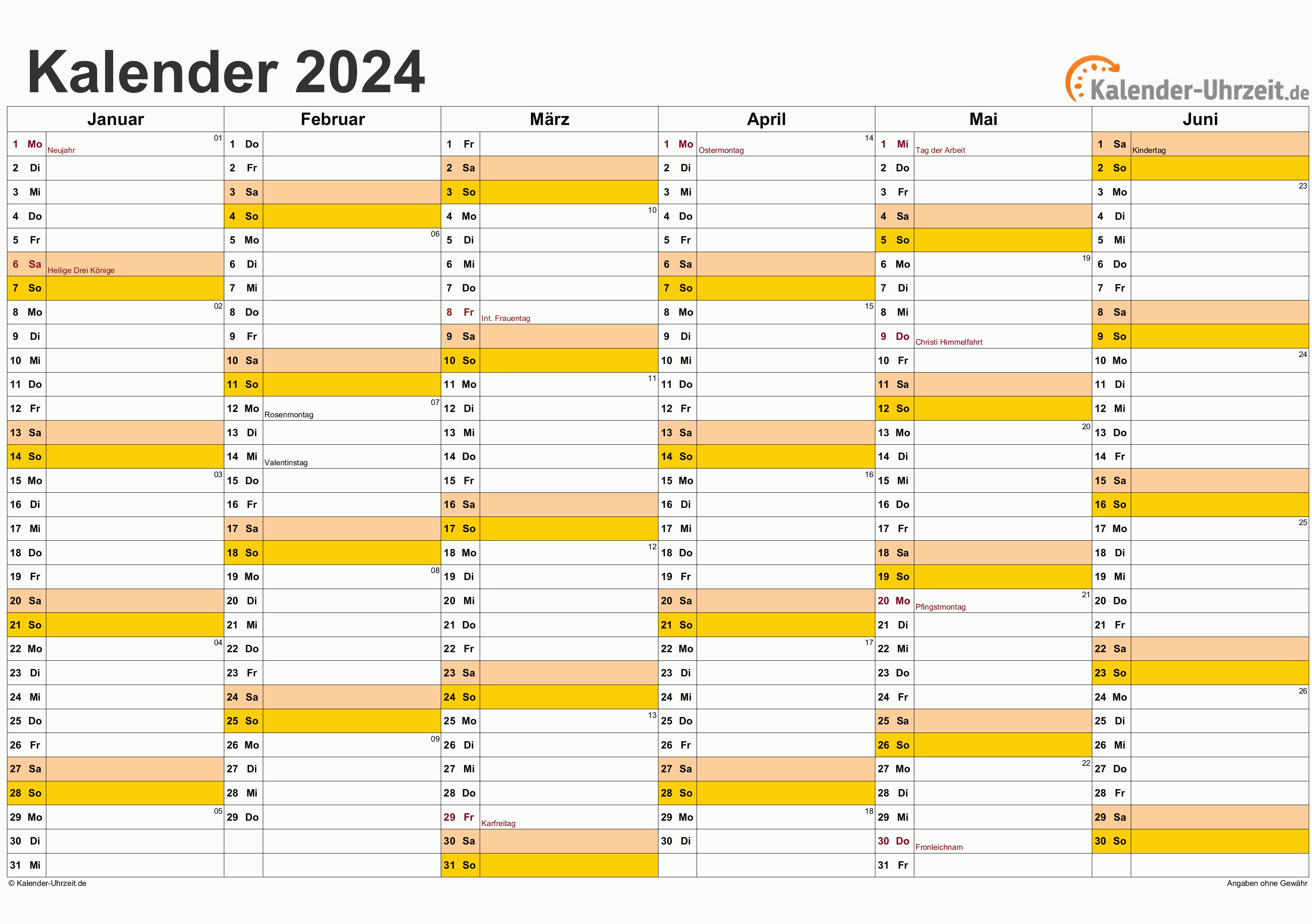 Halbjahreskalender 2024 Vorschau