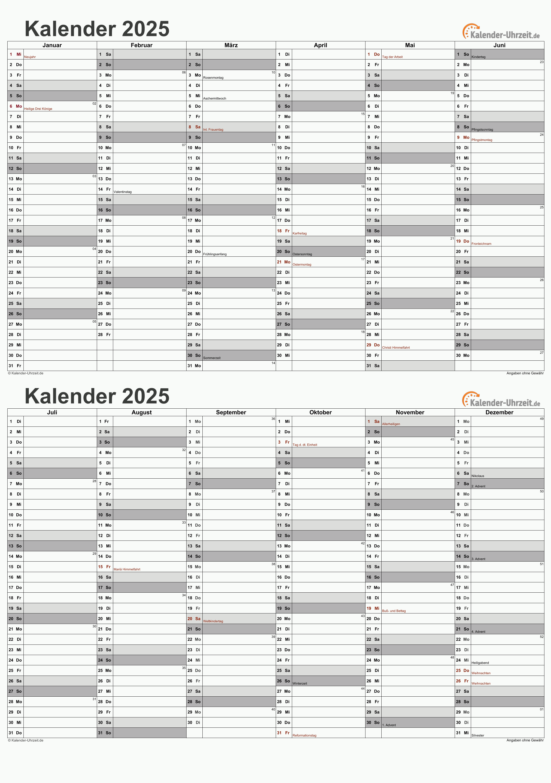 Kalender 2025 A5-Excel-Vorlage 5 Vorschau