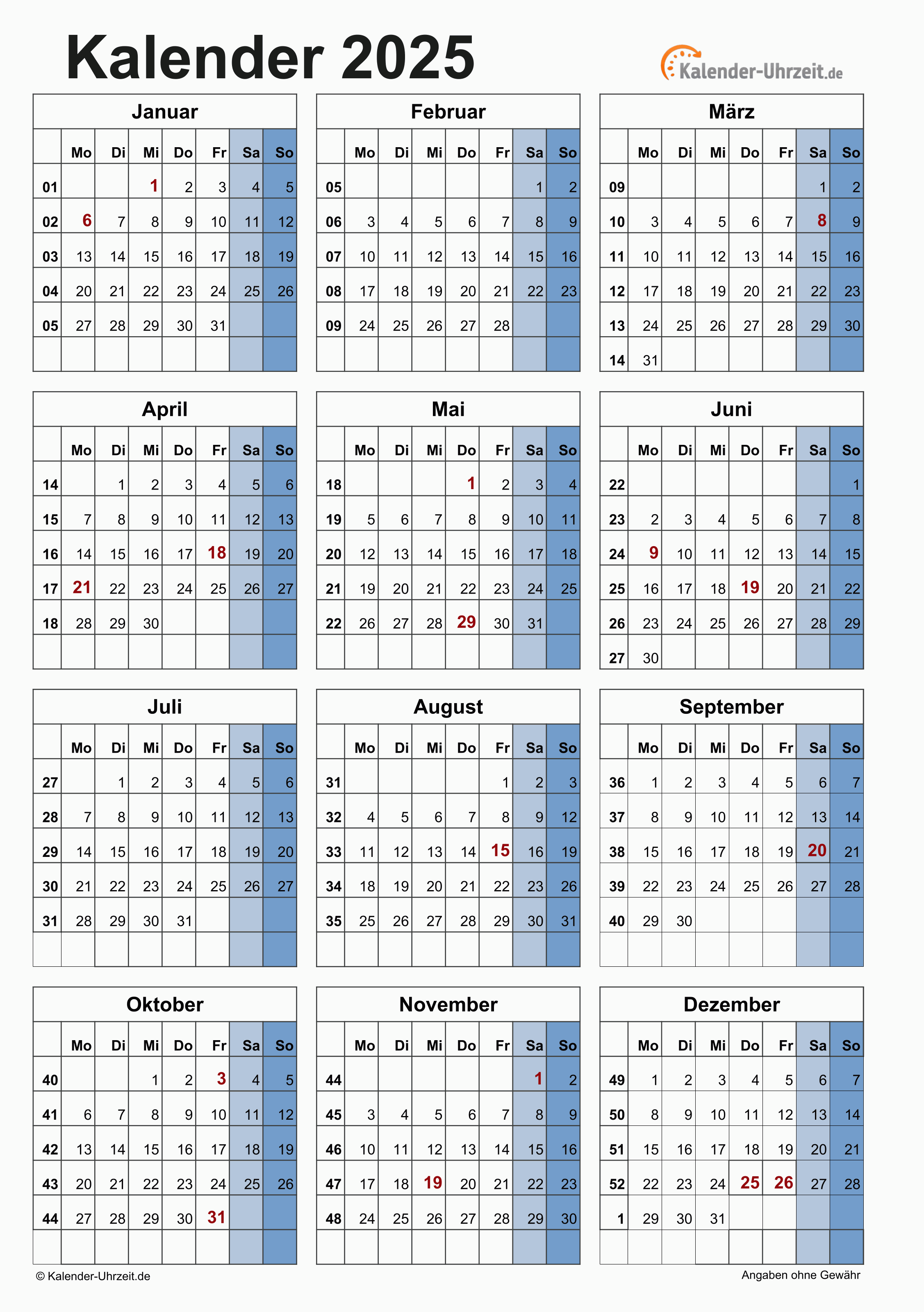 Jahreskalender 2025 A4-Hochformat V3 Vorschau