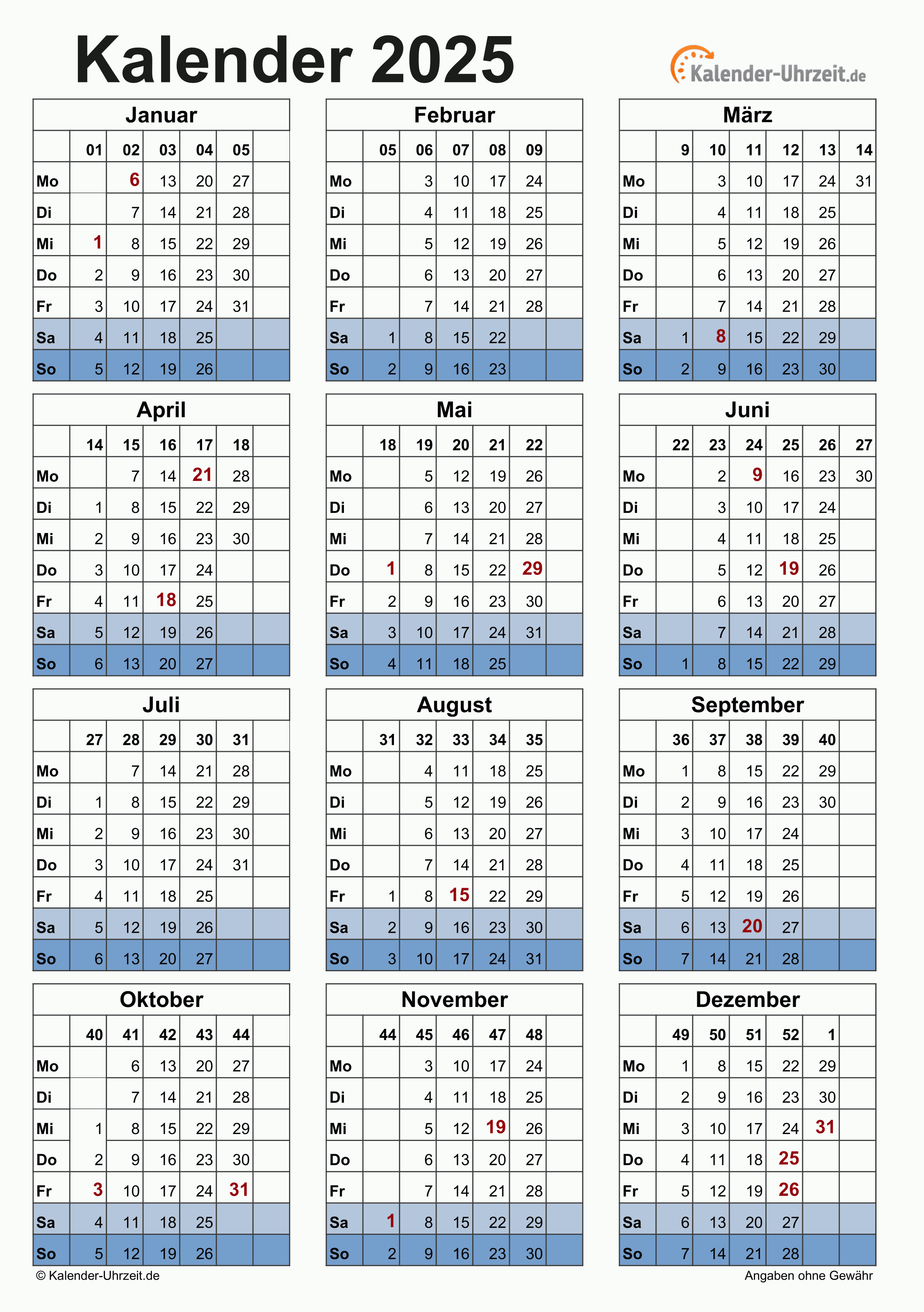 Jahreskalender 2025 A4-Hochformat V2 Vorschau