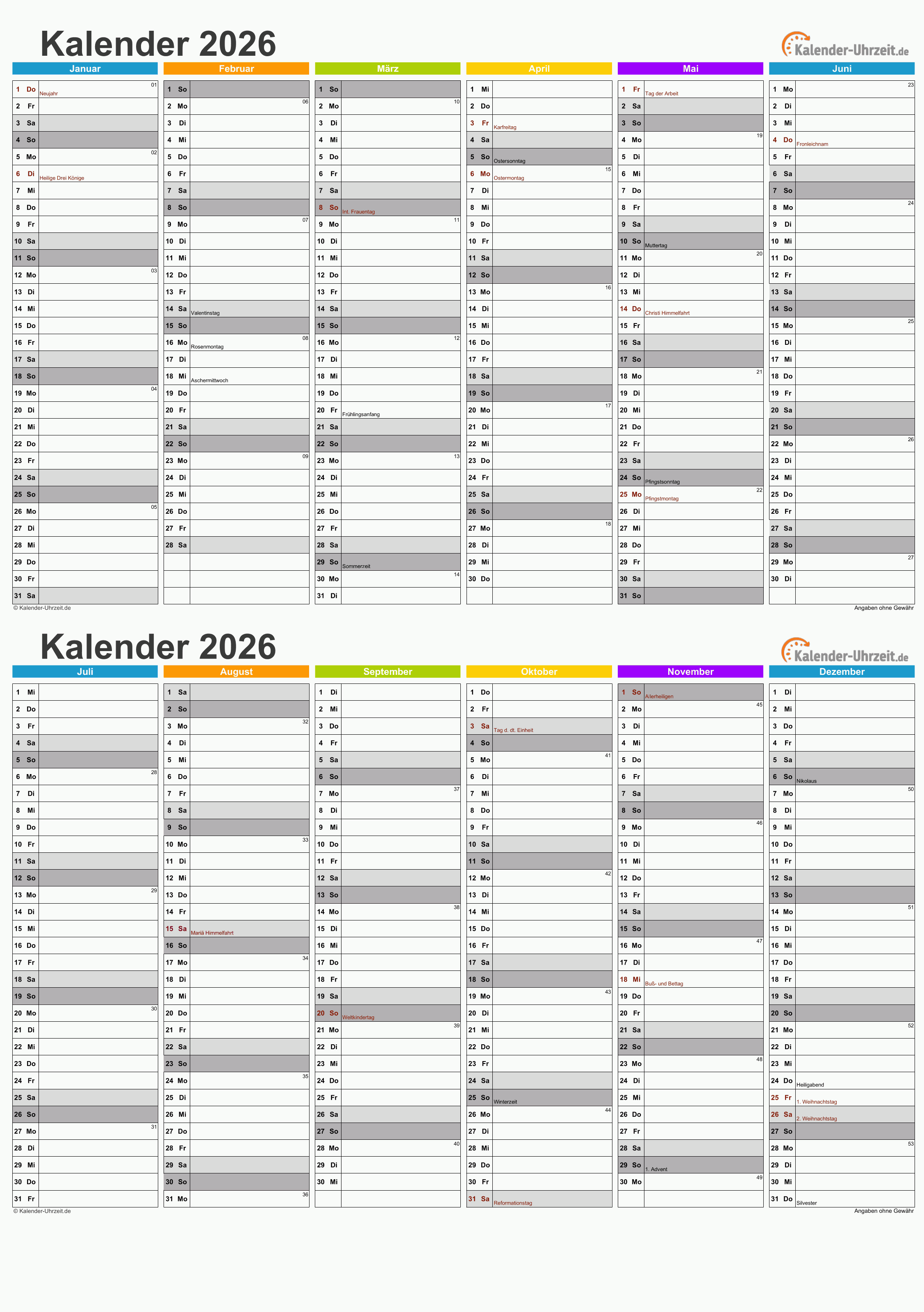 Kalender 2026 A5-Excel-Vorlage 4 Vorschau