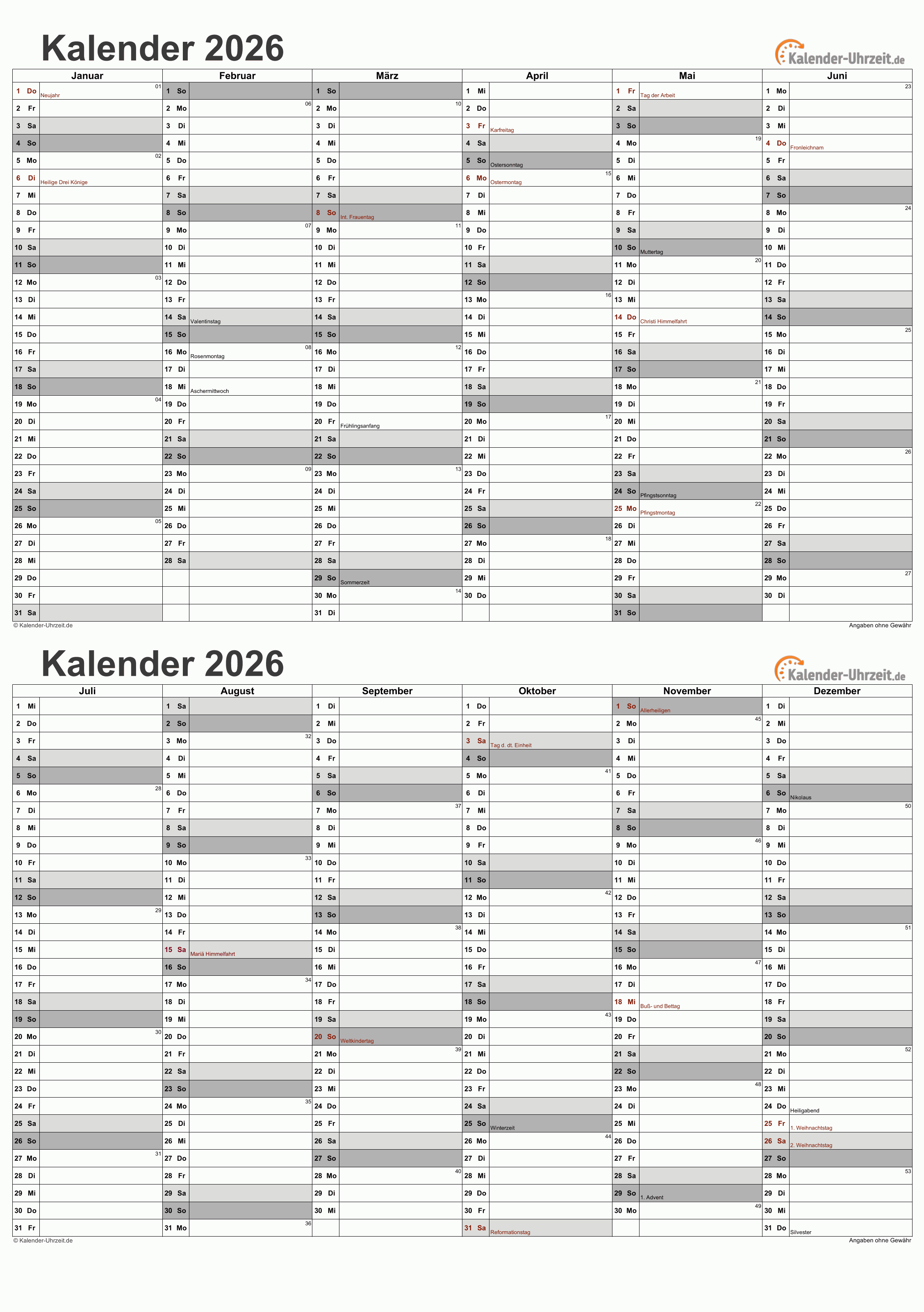 Kalender 2026 A5-PDF-Vorlage 5 Vorschau
