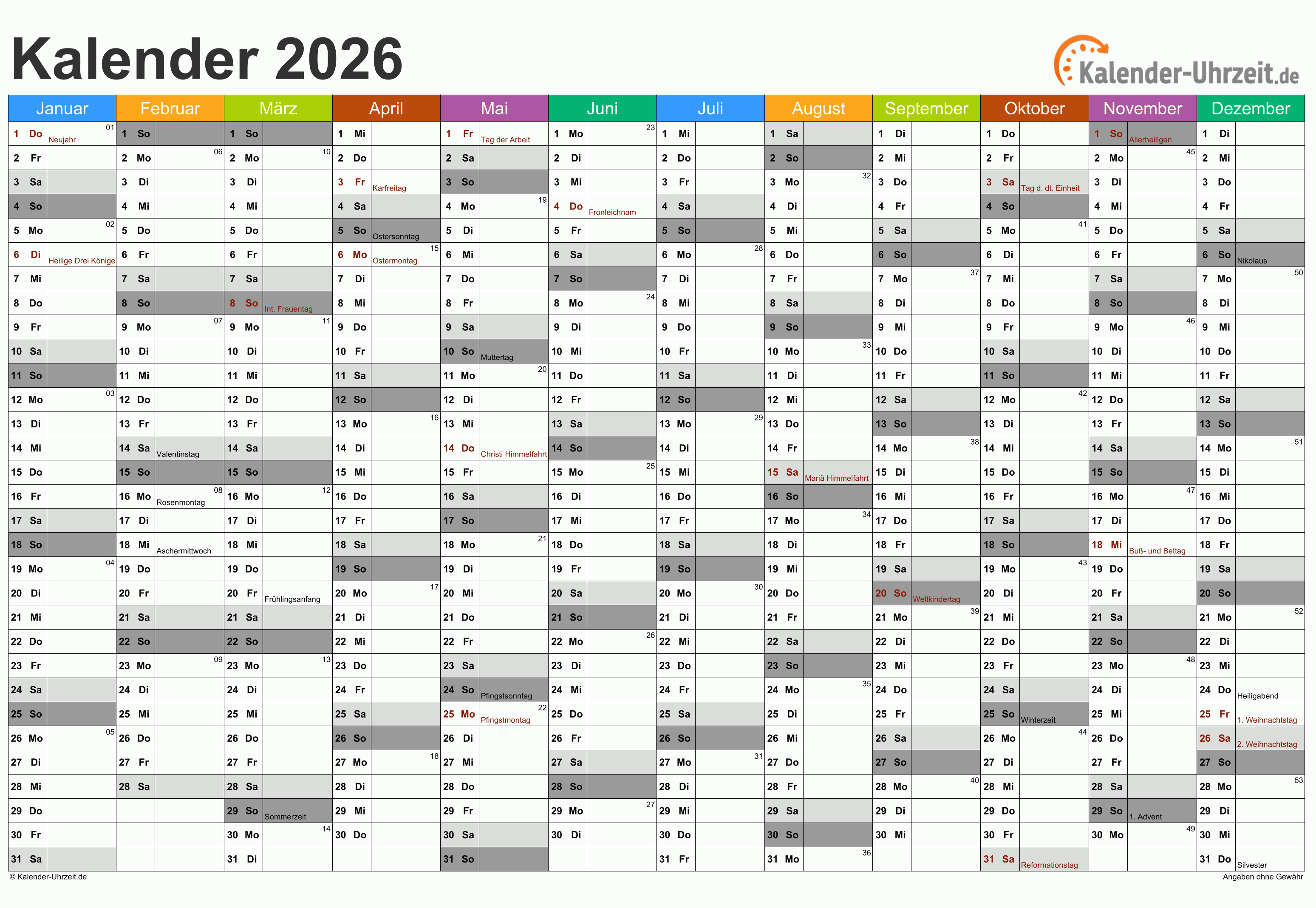 Feiertage 2026 Zum Ausdrucken In English
