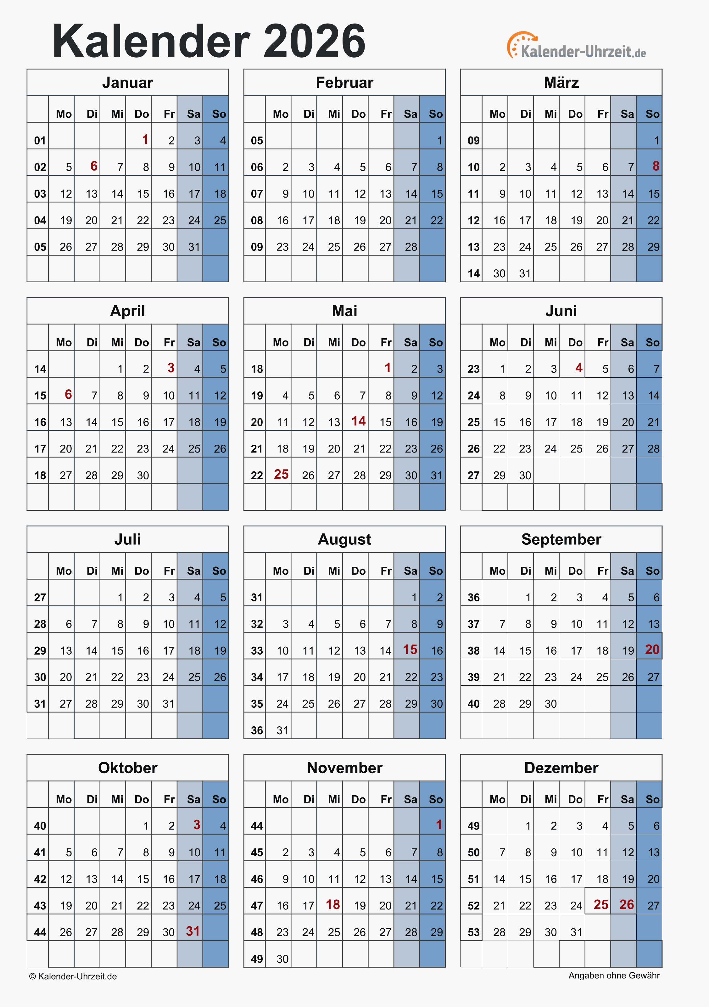 Jahreskalender 2026 A4-Hochformat V3 Vorschau