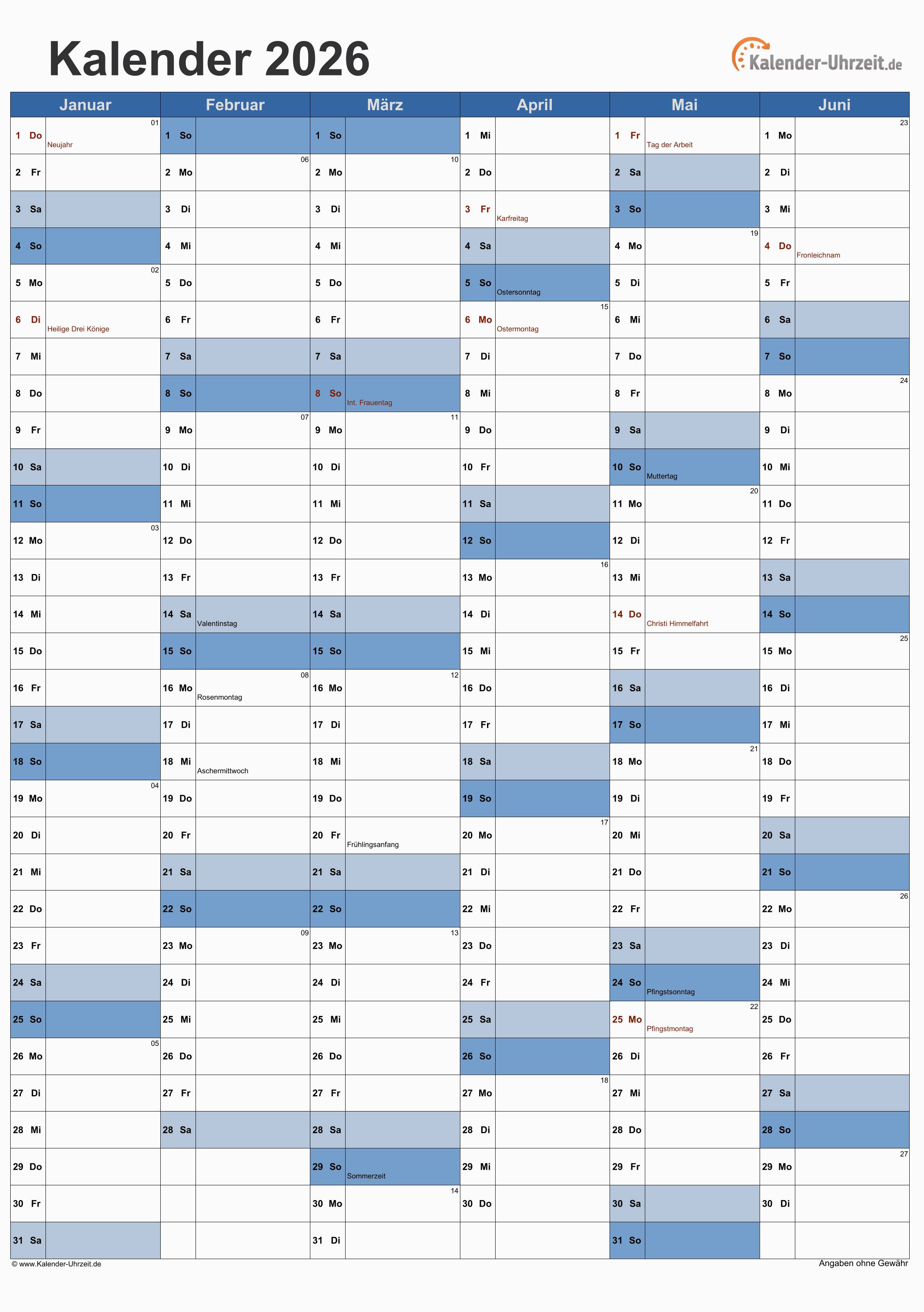 Kalender Kostenlos Zum Ausdrucken 2026 Kalender Kostenlos Zum Ausdrucken 2026