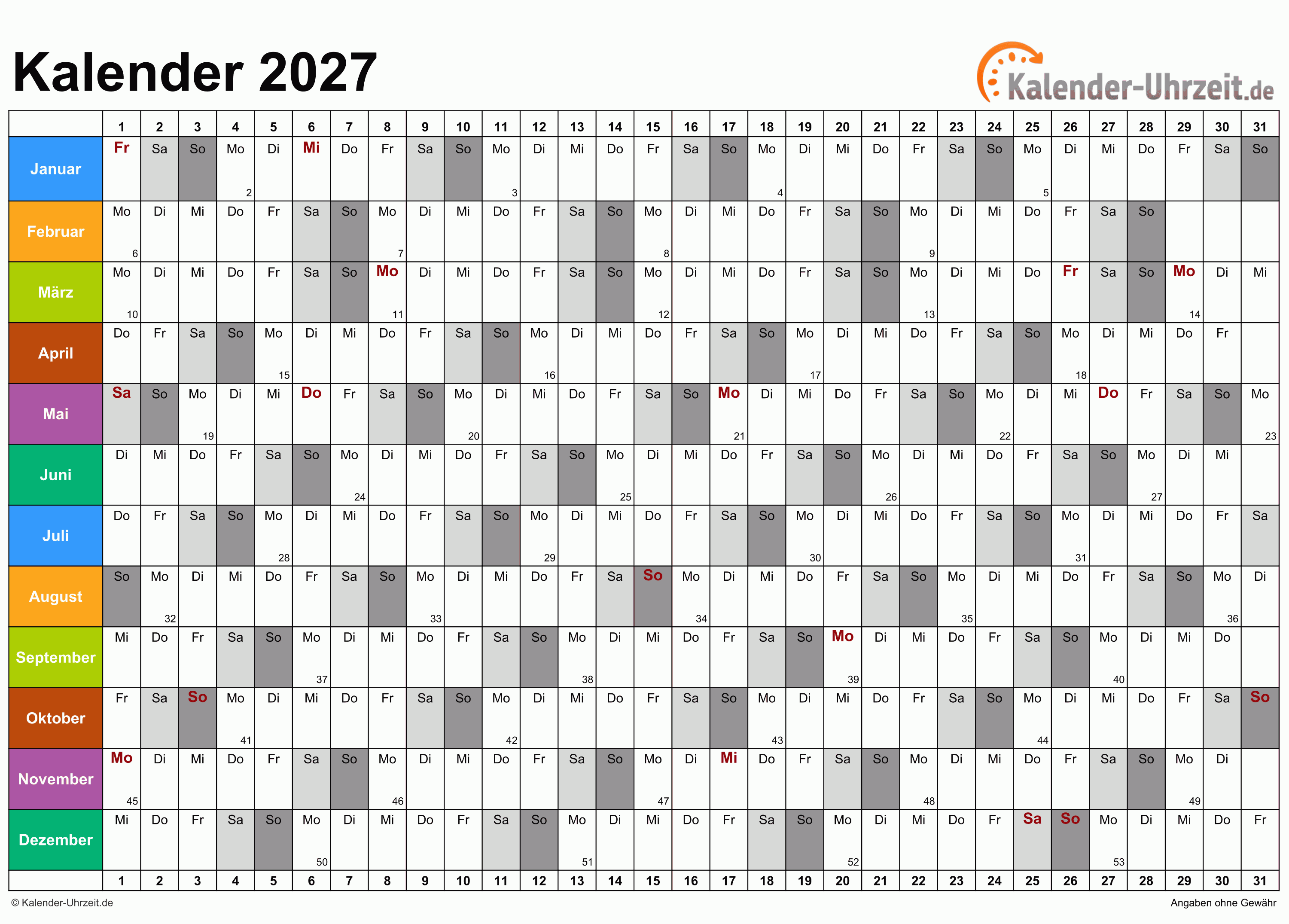 KALENDER 2027 ZUM AUSDRUCKEN KOSTENLOS KALENDER 2027 ZUM AUSDRUCKEN KOSTENLOS