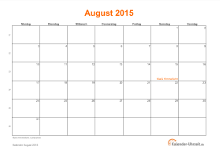 Kalender August 2015 mit Feiertagen
