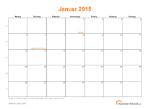 Kalender Januar 2015 mit Feiertagen