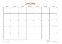 Kalender Juni 2015 mit Feiertagen