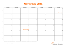Kalender November 2015 mit Feiertagen