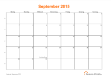 Kalender September 2015 mit Feiertagen