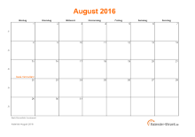 Kalender August 2016 zum Ausdrucken Kalender August 2016 mit Feiertagen