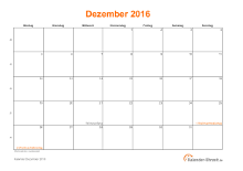 Kalender Dezember 2016 mit Feiertagen