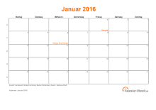 Kalender Januar 2016 mit Feiertagen