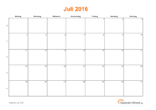 Kalender Juli 2016 zum Ausdrucken Kalender Juli 2016 mit Feiertagen