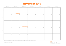 Kalender November 2016 zum Ausdrucken Kalender November 2016 mit Feiertagen