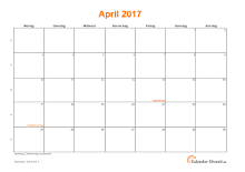 Kalender April 2017 zum Ausdrucken Kalender April 2017 mit Feiertagen