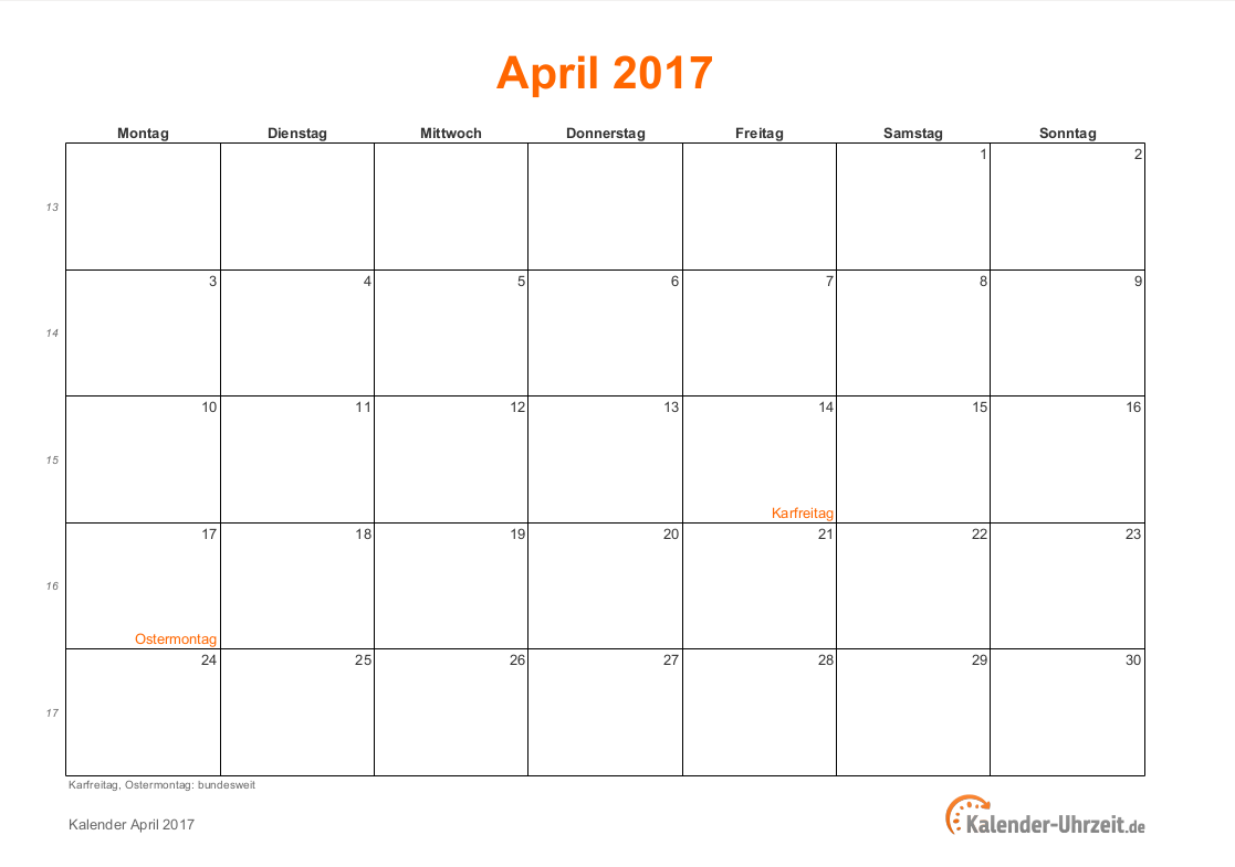 April 20 Kalender mit Feiertagen
