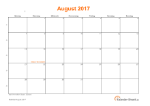Kalender August 2017 zum Ausdrucken Kalender August 2017 mit Feiertagen