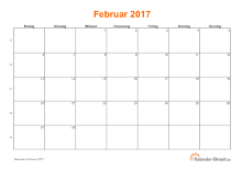 Kalender Februar 2017 mit Feiertagen