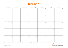 Kalender Juni 2017 mit Feiertagen