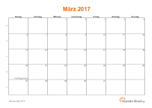Kalender März 2017 mit Feiertagen