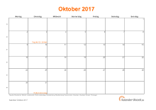 Kalender Oktober 2017 zum Ausdrucken Kalender Oktober 2017 mit Feiertagen