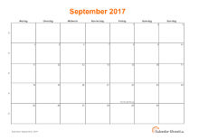 Kalender September 2017 mit Feiertagen