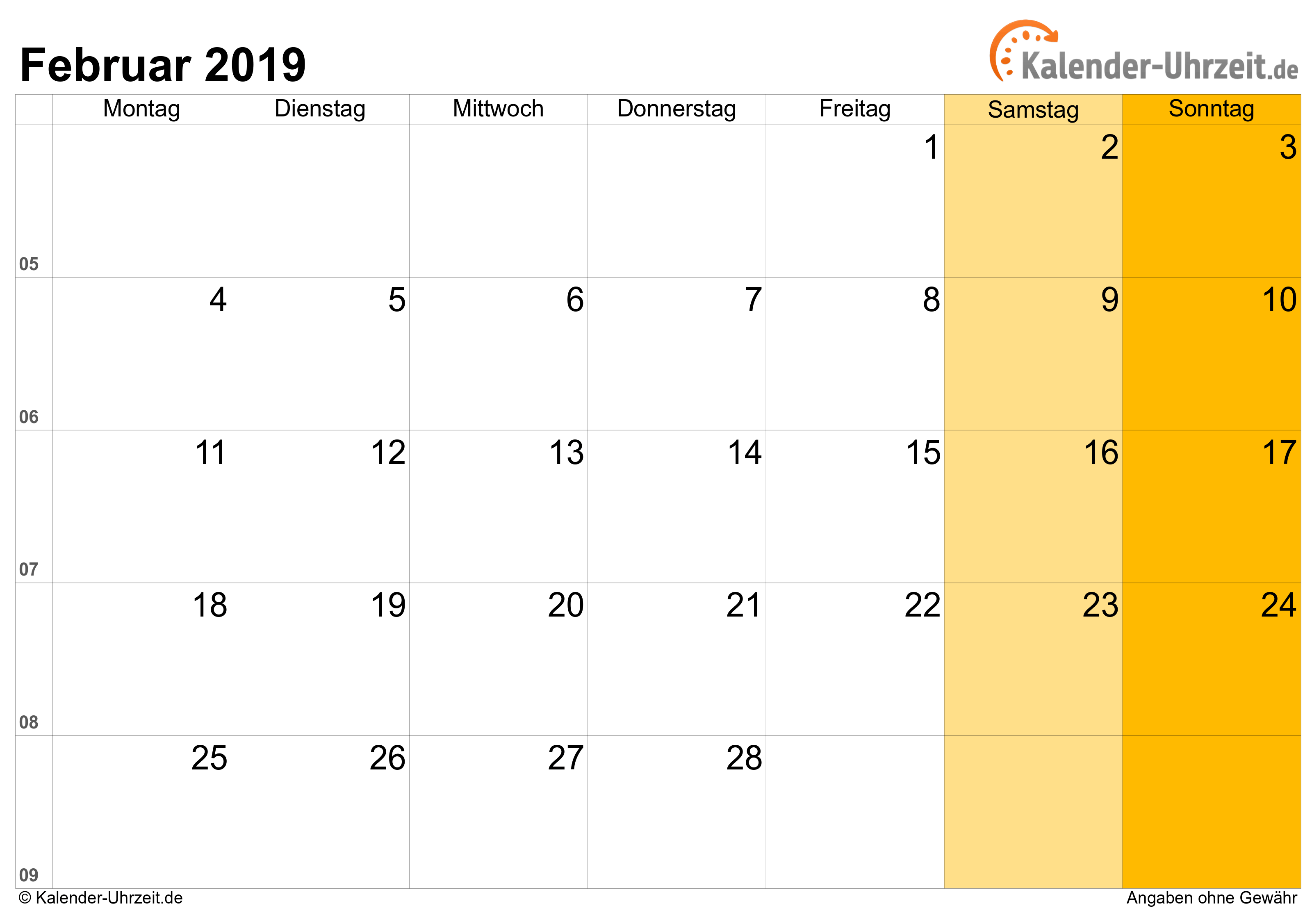 Kalender Februar 2019 zum Ausdrucken Kalender Februar 2019 mit Feiertagen