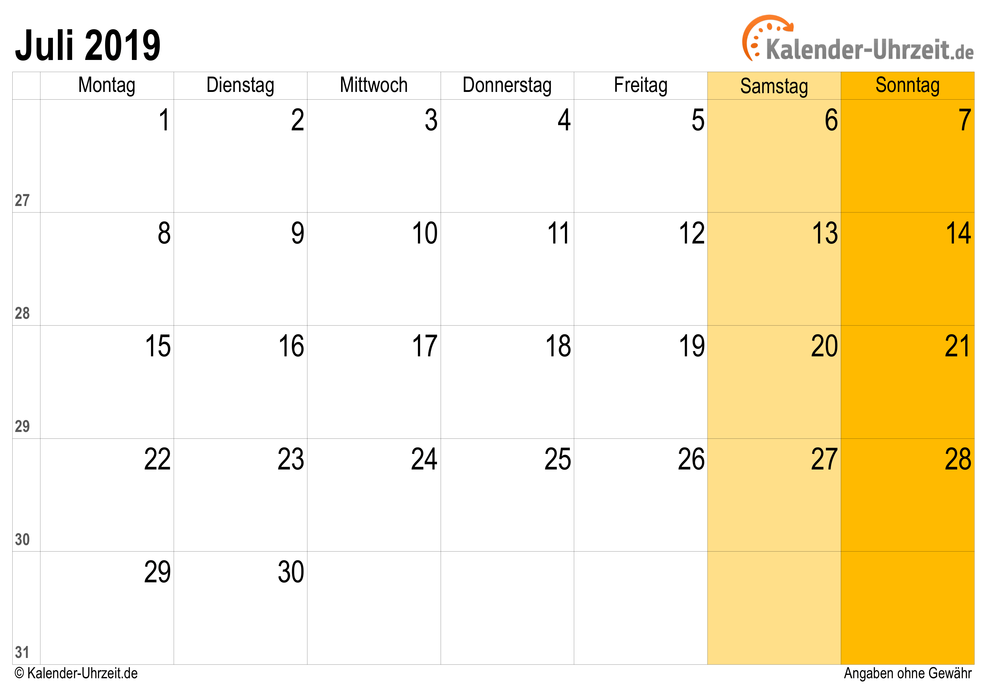  Juli  2022 Kalender  mit Feiertagen