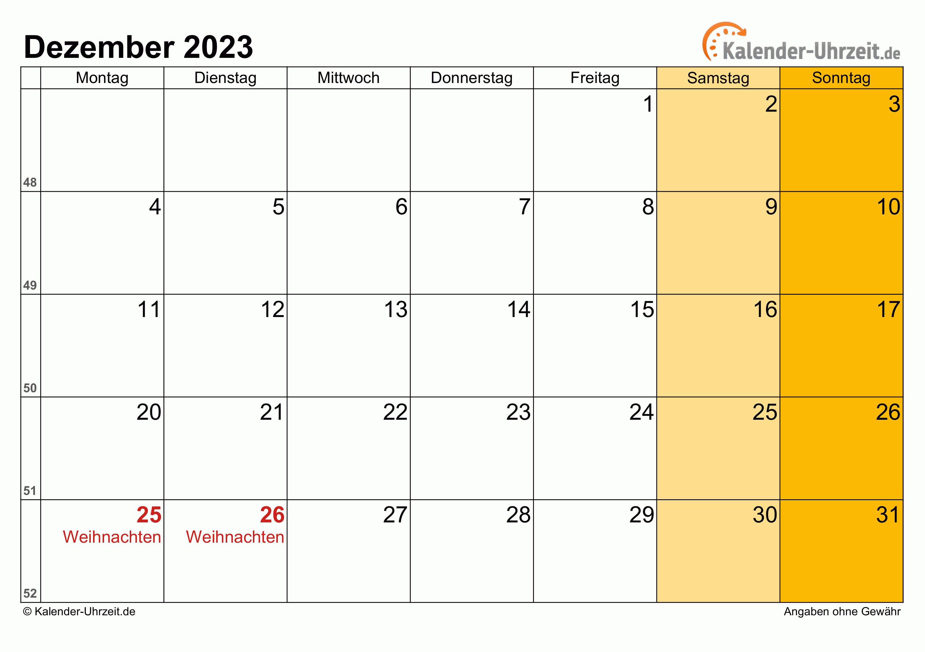  Dezember  2023  Kalender  mit Feiertagen