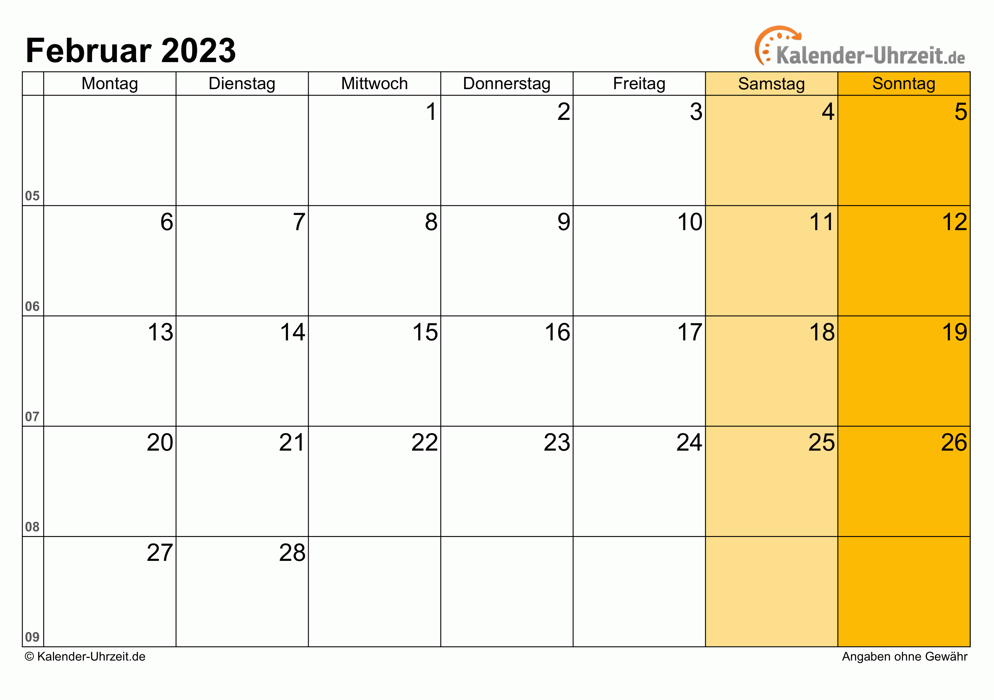 Kalender Februar 2023 zum Ausdrucken Kalender Februar 2023 mit Feiertagen