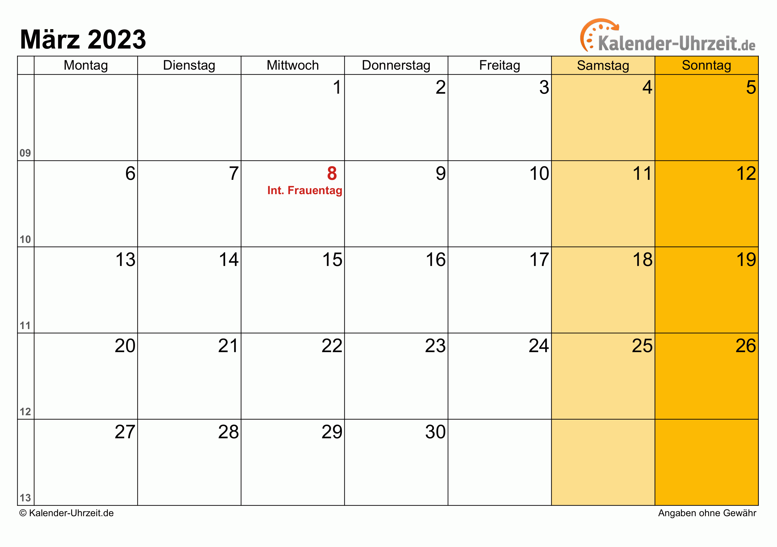 März 2023 Kalender Mit Feiertagen