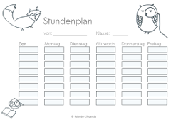 Stundenplan Waldtiere Motive schwarz/weiß